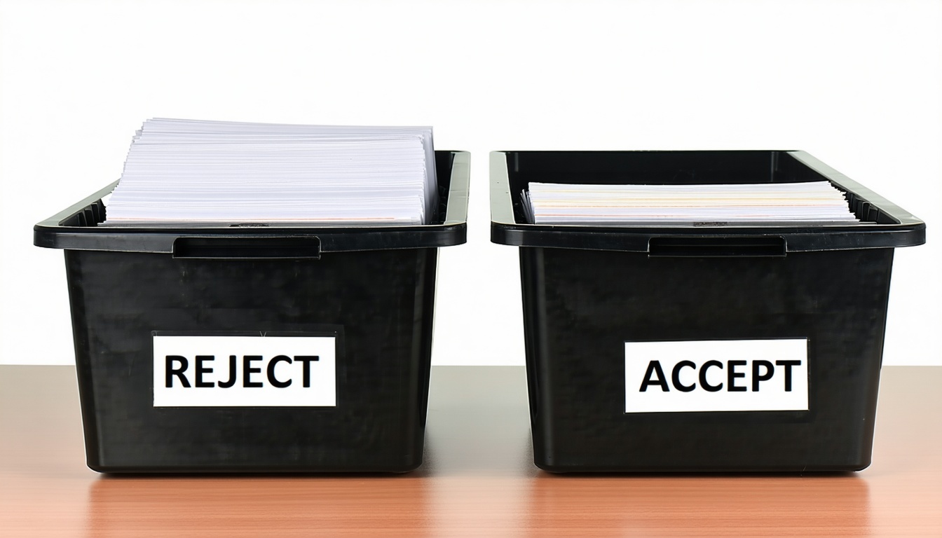 Arkiveringsbakker på bordet En af dem er markeret som REJECT og den anden som ACCEPT-1