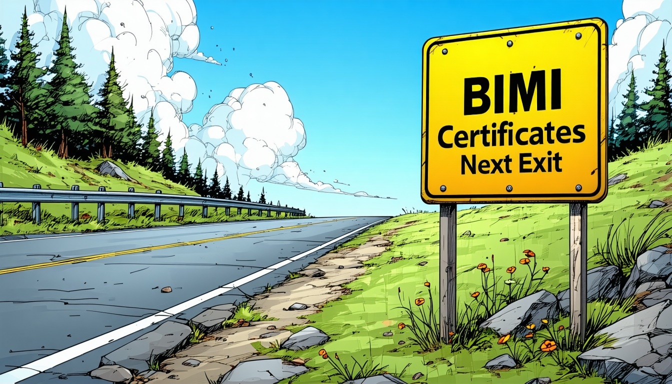 Milepæle ved vejen og skilt BIMI Certificates Next Exit-1