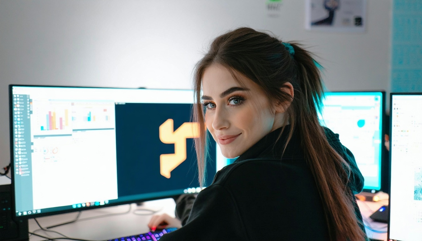 Ung kvinde foran computeren kigger på et færdigt logo for BIMI Compliance-Jul-30-2025-05-57-27-4116-PM