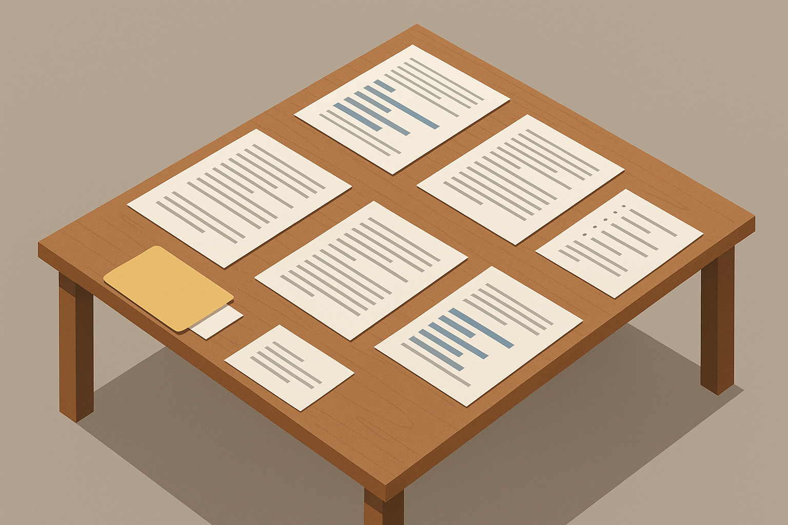 et bord med dokumentation på